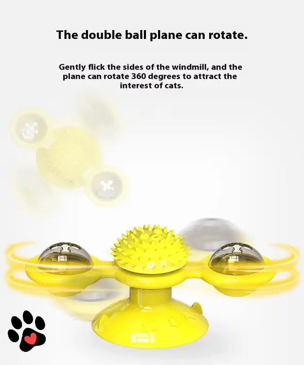 Yellow double ball plane toy with text on a white background