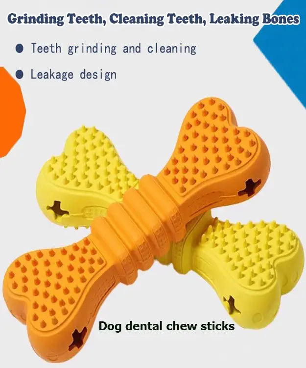Dog dental chew stick with text on a white background