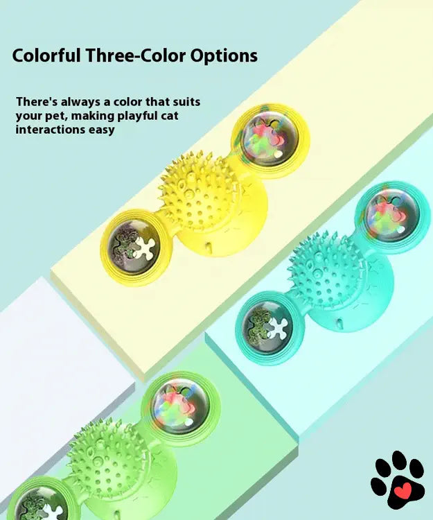 Colorful pet toy with three different textures on a geometric background