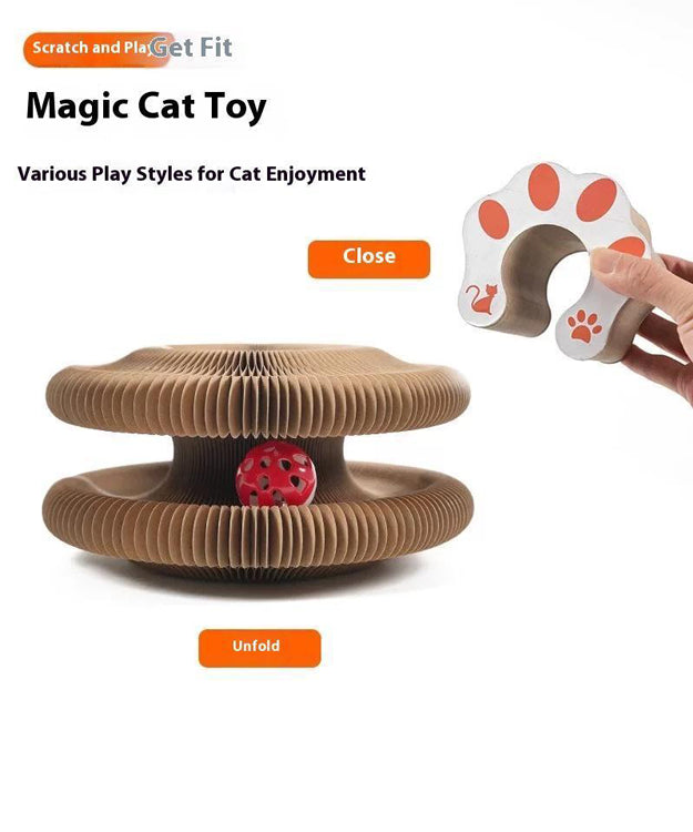 Cat toy with a hand holding a paw-shaped object on a white background